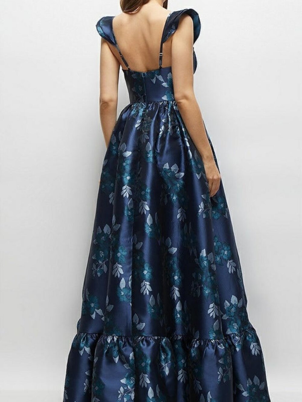 Baroque Rose Damask Floral Corset Maxi Dress | Midnight Navy | Size 8 - Picture 2 of 11